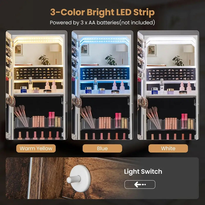 LED Jewellery Cabinet — Freestanding Lockable Armoire with Full-length Mirror & Large Storage