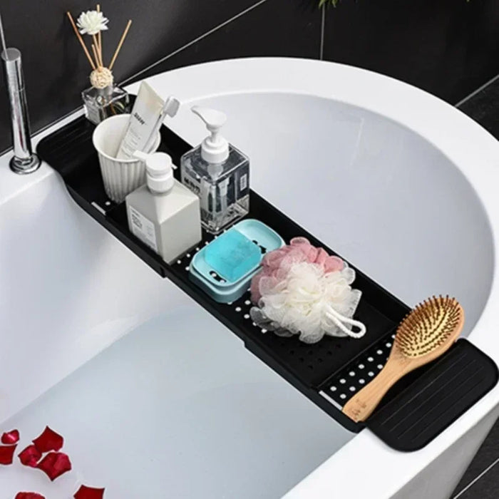 Extendable Bathtub Shelf – Retractable Bath Tray & Towel Holder (Black or White)
