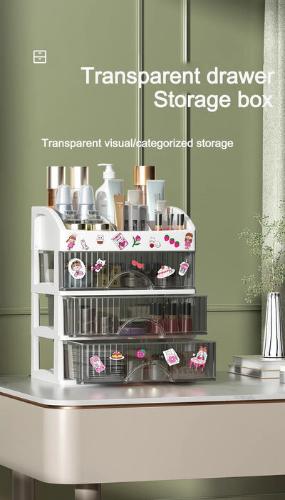 PP 5-Layer Drawer Makeup Storage Box – Multi-layer Cosmetic Organiser (White / Pink)
