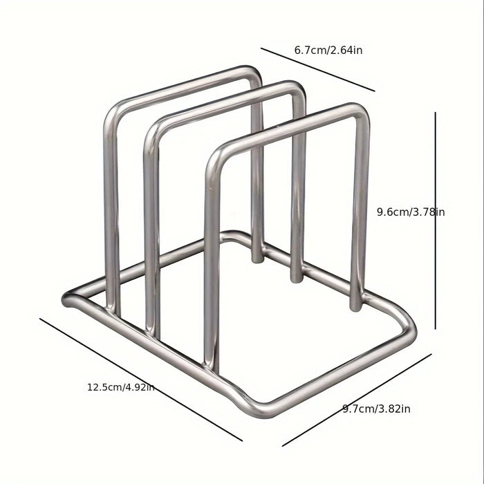 Stainless Steel Space-Saving Pot Lid & Cutting Board Rack - Heavy-Duty Countertop Organiser (1pc)
