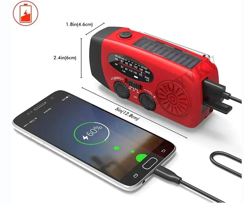 2000mAh Hand‑Crank Emergency Radio with LED Torch, USB & Solar Charging