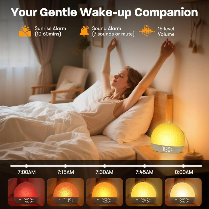Sunrise Wake-Up Light Alarm Clock with Dimmable Night Light & 30 Soothing Sounds
