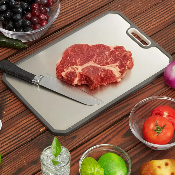 Titanium Double-Sided Cutting Board with Deep Juice Grooves & Handles — 25 x 38 x 1.2 cm