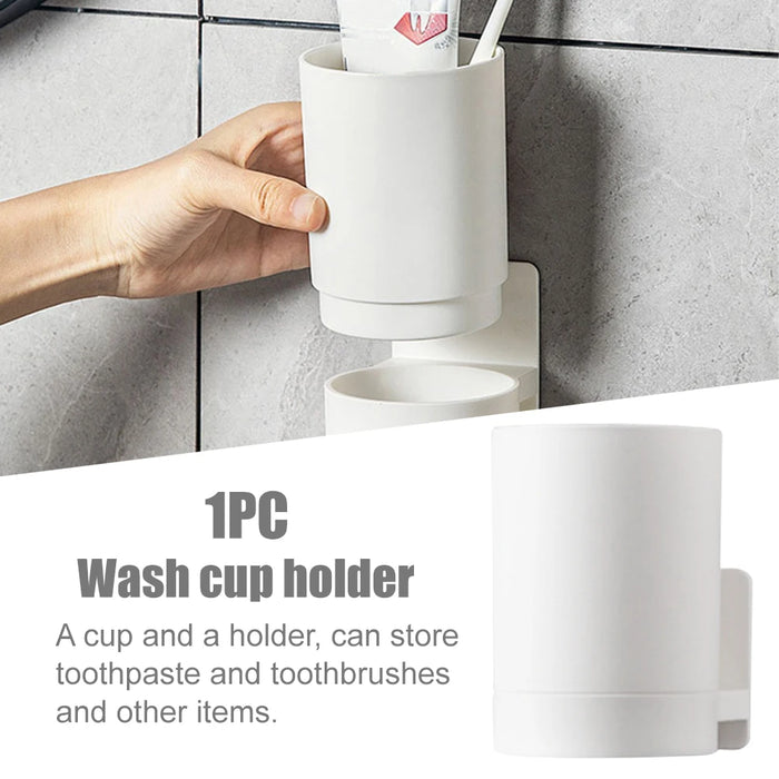Drill-Free Wall-Mounted Toothbrush & Toothpaste Holder with Removable Cup