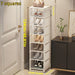 7-Grid Shoe Rack — Metal Tube Frame with Fabric Shelves, Floor Installation, Black or White