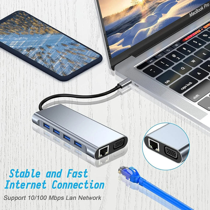 11-in-1 USB-C / Thunderbolt 3 Hub Docking Station with 4K HDMI, VGA, 100Mbps Ethernet, PD 100W, SD/TF, Audio
