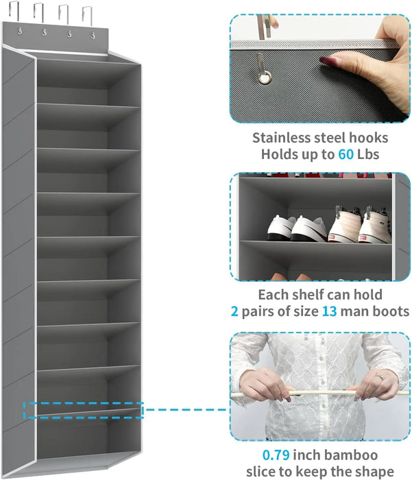 10-Tier Over-the-Door Shoe Organiser — Deep Pocket Hanging Rack (74in x 17in x 11in)