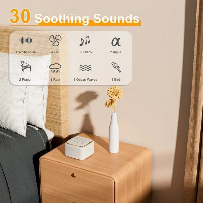 Rechargeable White Noise Machine — 30 Soothing Sounds & Warm Light (White)