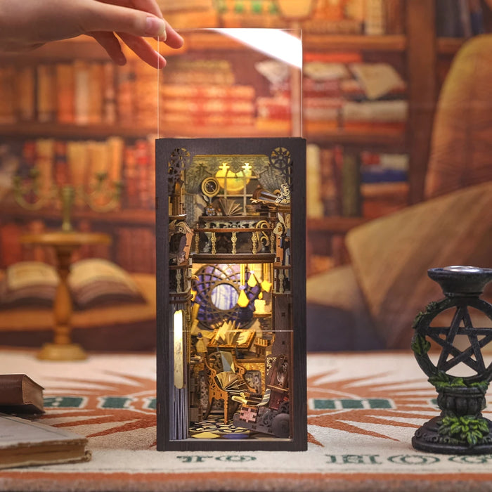 Book Nook Miniature Dollhouse Kit with Touch Light & Dust Cover — Nebula Common Room