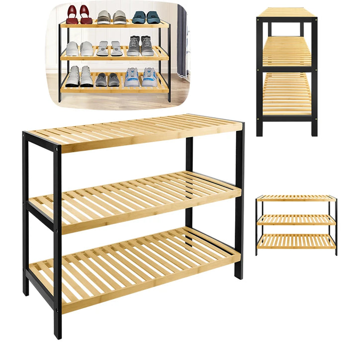3-Tier Natural Bamboo Shoe Rack — Durable, Moisture-Resistant, Holds 12 Pairs (55 x 70 x 25 cm)