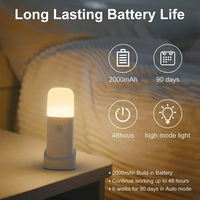 Luz Noturna LED com Sensor de Movimento USB Recarregável - Regulável, Portátil, Lâmpada Noturna Ativada para Quarto de Crianças, Quarto, Corredor - Solução de Iluminação Ideal para Segurança e Conforto das Crianças