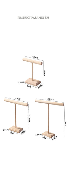 Solid Wood Jewellery Display Stand with Wooden Base – Bracelet, Necklace & Hairband Rack