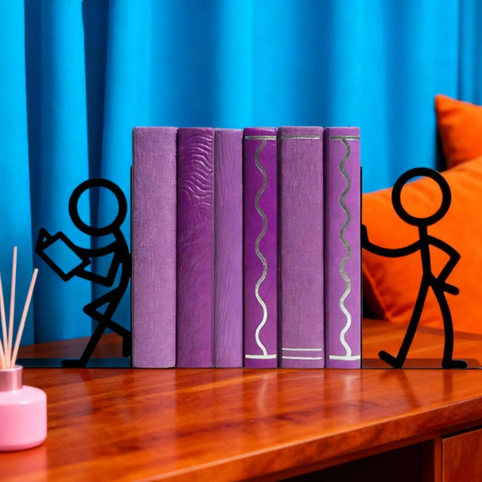 Metal Abstract Art Bookends — Non-Slip Heavy-Duty Shelf Supports (Set of 2)
