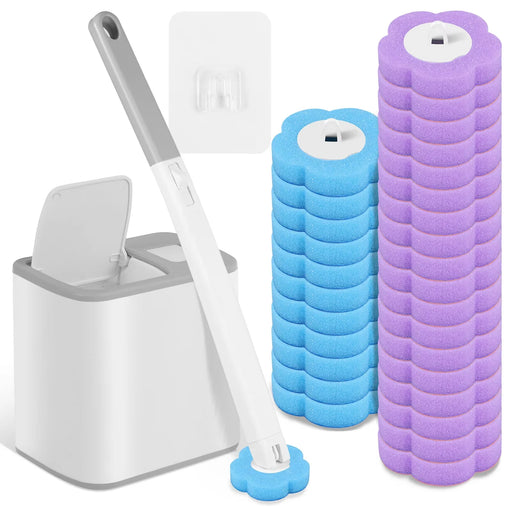 Disposable Toilet Brush Kit – Long Handle, Wall‑mount Holder & Replaceable Heads