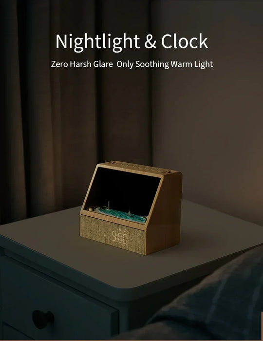 Sunrise Wake‑Up Light with White Noise, Bluetooth Night Lamp (Wood Grain)
