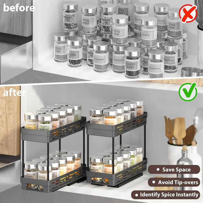 Pull-out 2-Layer Plastic Spice Rack — Large Capacity Kitchen Organiser