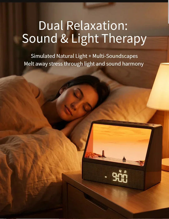 Sunrise Wake‑Up Light with White Noise, Bluetooth Night Lamp (Wood Grain)