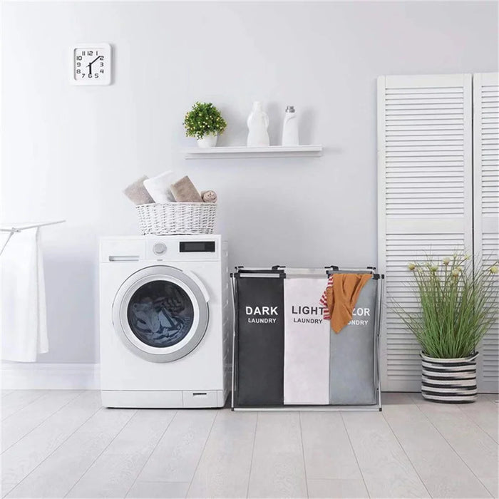 Foldable Waterproof Laundry Hamper — Large Oxford Storage, 1 or 3-Grid Options (Black/Grey)