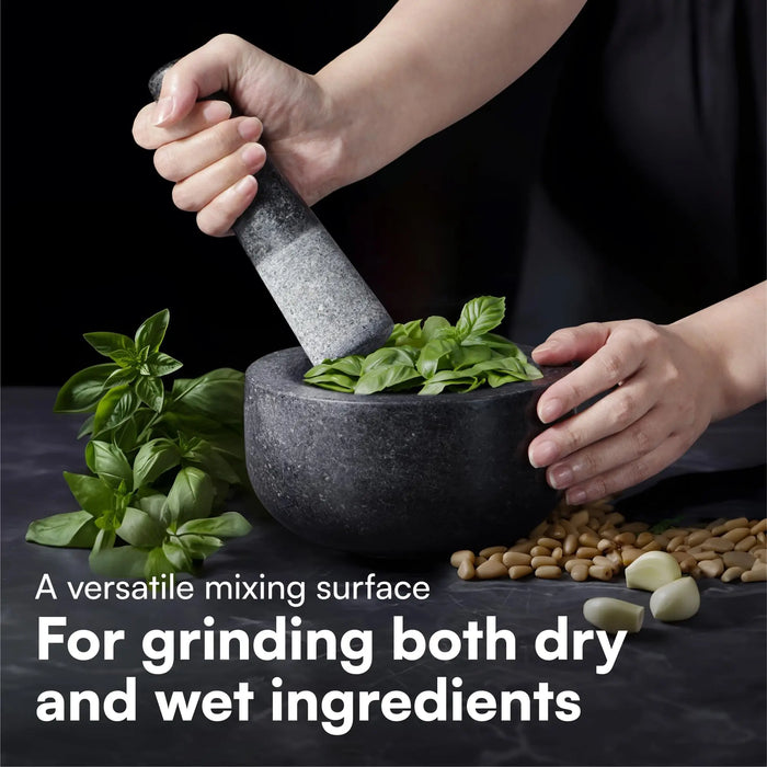Premium Solid Granite Mortar & Pestle 16cm — Non‑Slip Stone Grinder