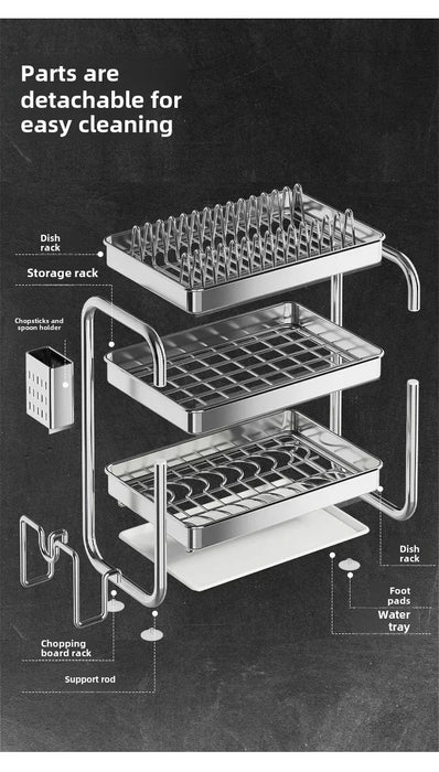 2- or 3-Tier Stainless Steel Dish Rack — Deep Plate & Bowl Drainer