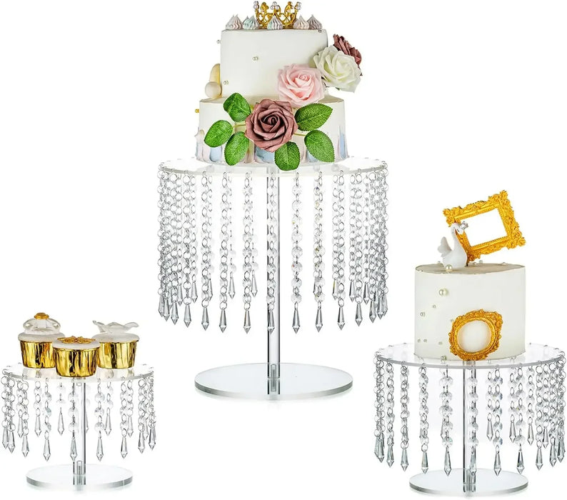 Acrylic Circular Cake & Cupcake Display Stand with Crystal Chandelier for Weddings & Parties