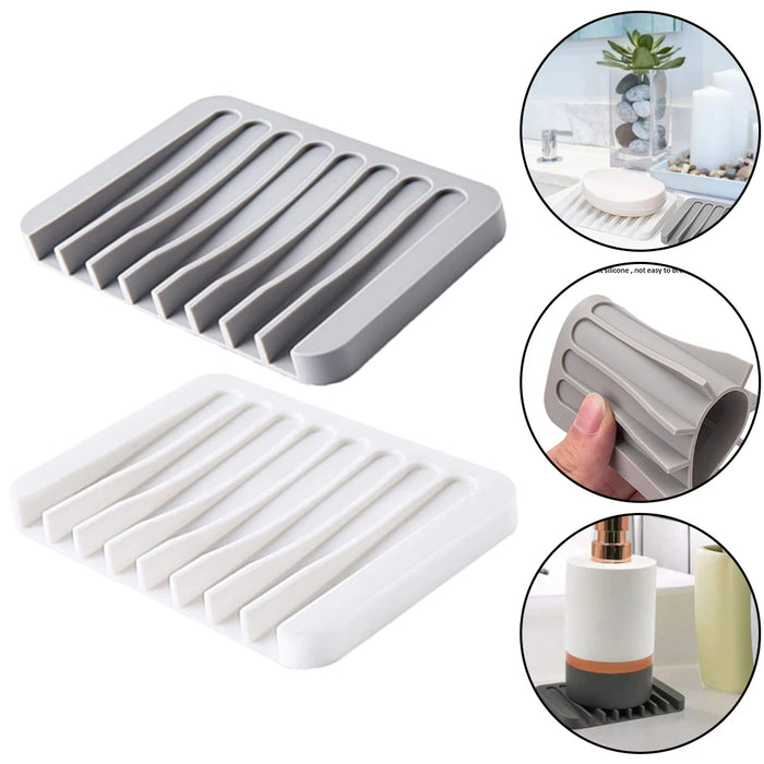 Silicone Self-Draining Soap Dish — Anti-Slip Soap Holder (11.5×8×1cm)