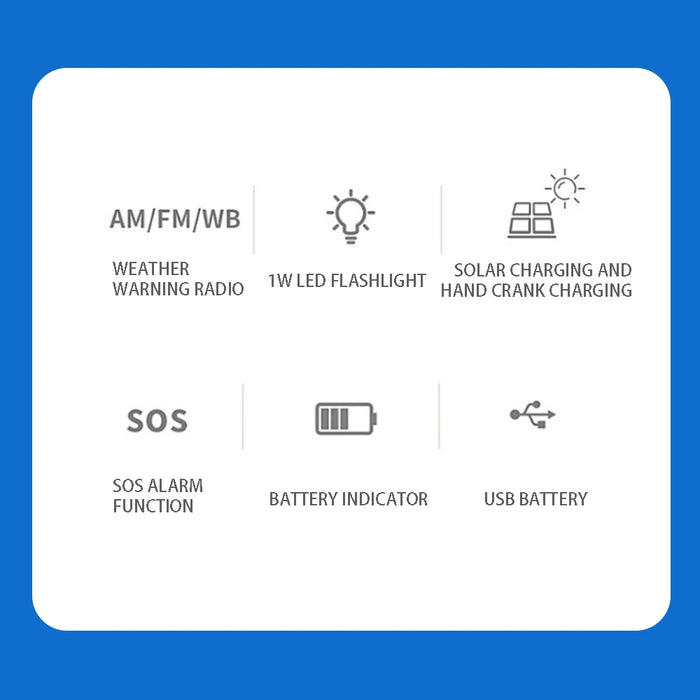 2000mAh Emergency Radio with 3-LED Torch, Solar & Hand-Crank Charging (FM/AM/WB)