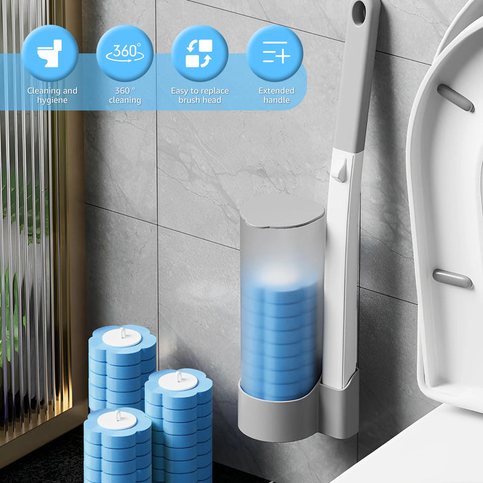 Disposable Toilet Brush Kit — Long Handle, Wall-mounted Holder, Replaceable Heads (24 / 72 pcs)