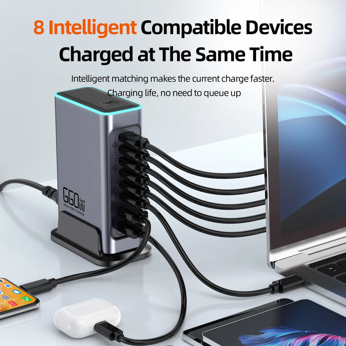 660W GaN 8-Port Desktop Charger — 100W USB‑C PD & Quick Charge 3.0