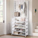 5-Tier Metal Coat & Shoe Rack with 8 Hooks — White