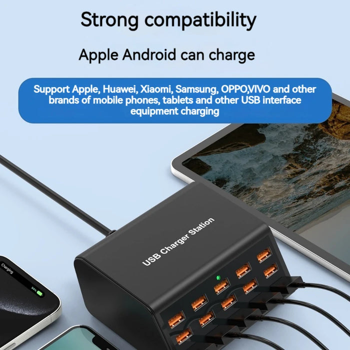 100W 15-Port Desktop USB Charger Station — Fast Charge for iPhone, iPad & Samsung