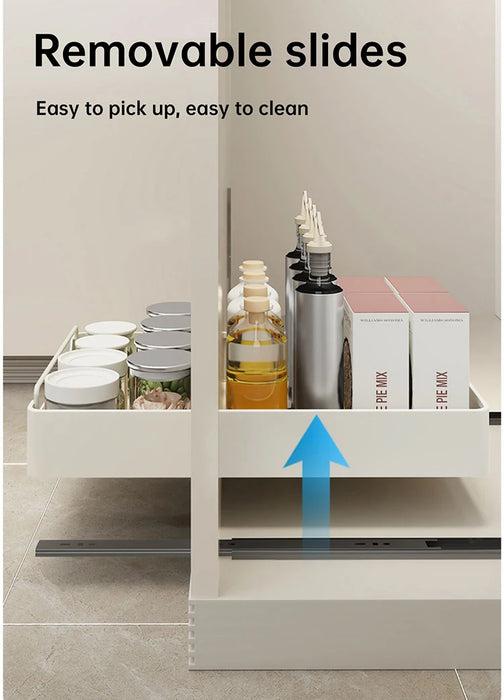 Pull-Out Sliding Cabinet Storage Box — Stick-On Kitchen & Pantry Organiser (Beige)