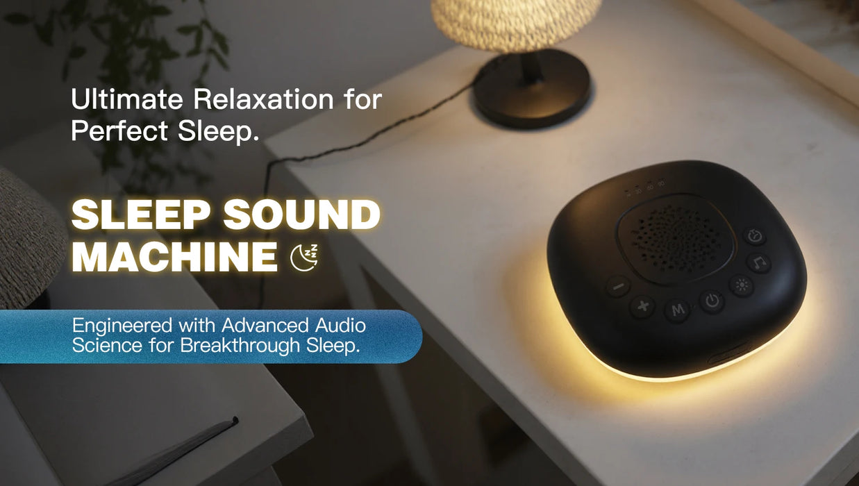 White Noise Machine — 20 Soothing Sounds, Night Light Timer, USB-C Rechargeable, Portable with Lanyard