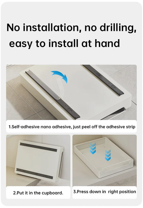 Metal Slide‑Rail Pull‑Out Cabinet Organiser with Self‑Adhesive Base