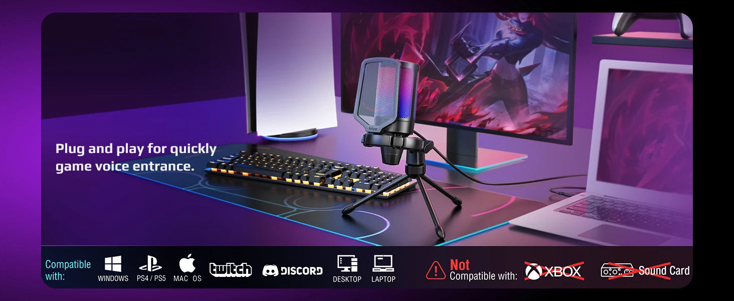 USB Condenser Gaming Microphone A6V — RGB, Pop Filter & Shock Mount