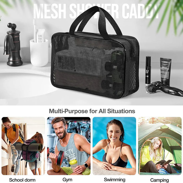 Mesh Toiletries Bag – Portable Shower Caddy & Cosmetic Organiser (S & M)
