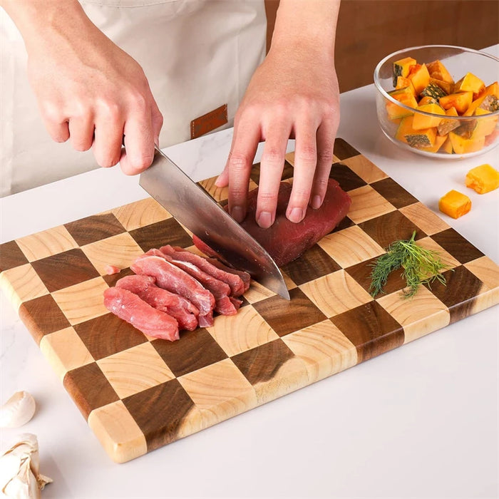 End-grain Rubber Wood Chopping & Serving Board (Flippable) — JT549