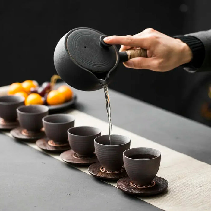 Japanese-style Rough Pottery Side-Handle Teapot — 500ml Handmade Ceramic