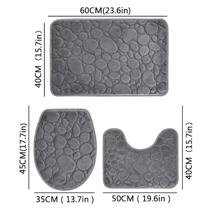 3-piece Microfibre Bath Mat Set — Absorbent, Non-slip, Stone Pattern