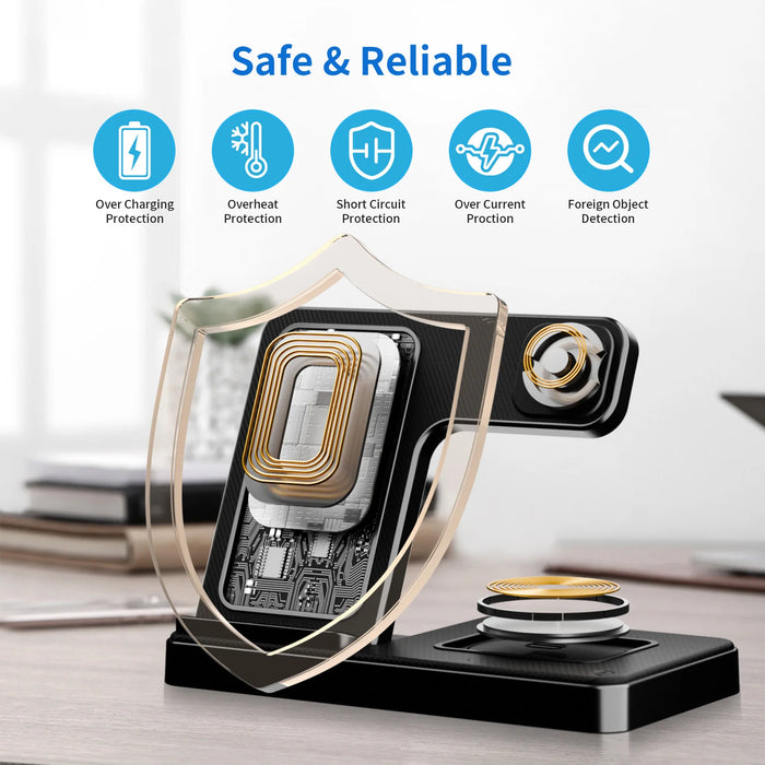 3-in-1 Magnetic Foldable Wireless Charger — 18W Fast Charge for iPhone, iWatch & AirPods