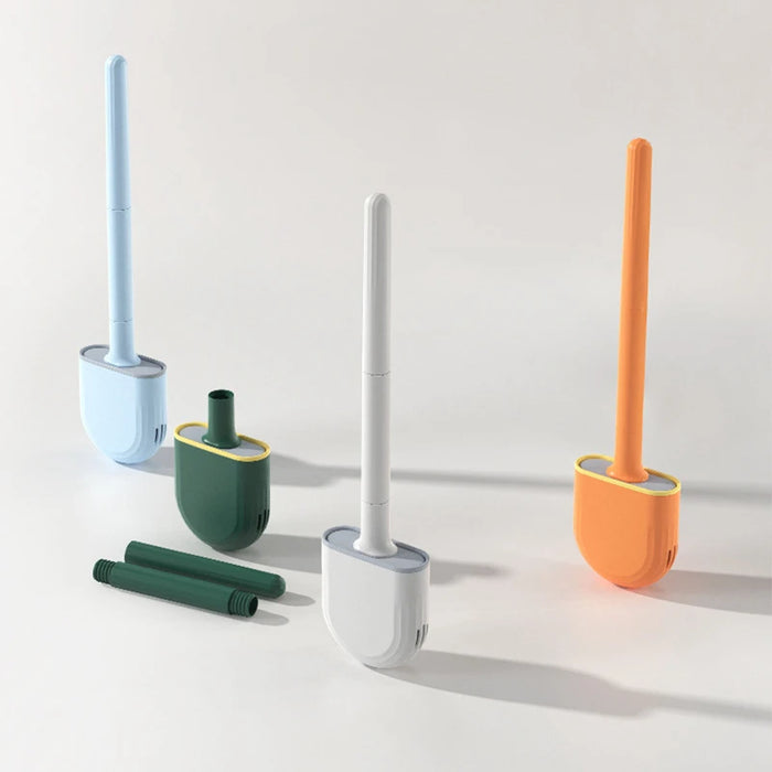 Silicone Toilet Brush with Quick‑Dry Base, Flexible Flat Head and Non‑Slip Handle