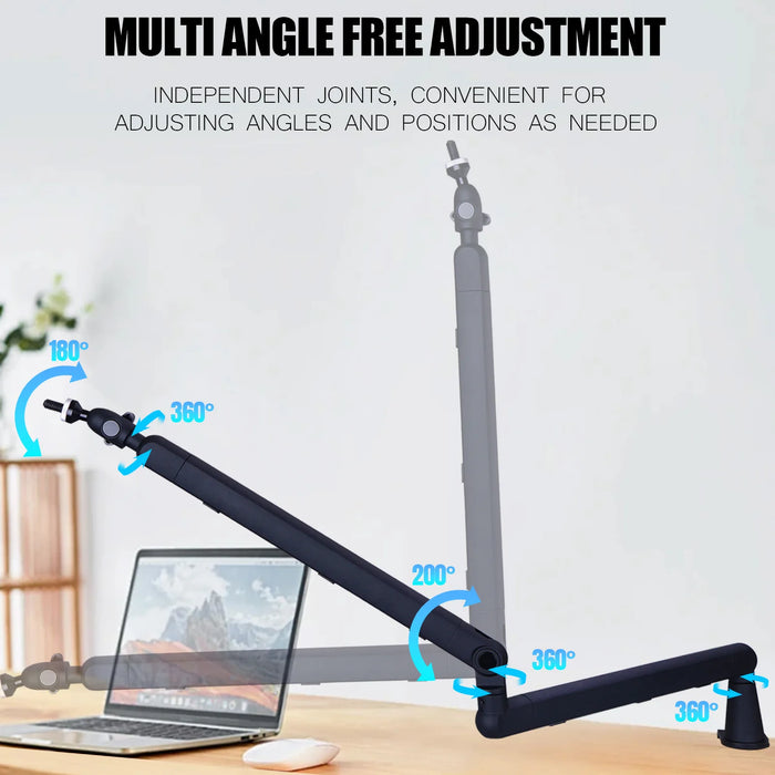 Heavy-Duty Microphone Desk Arm Stand Kit — Adjustable Boom, Pop Filter & Windscreen (Black)