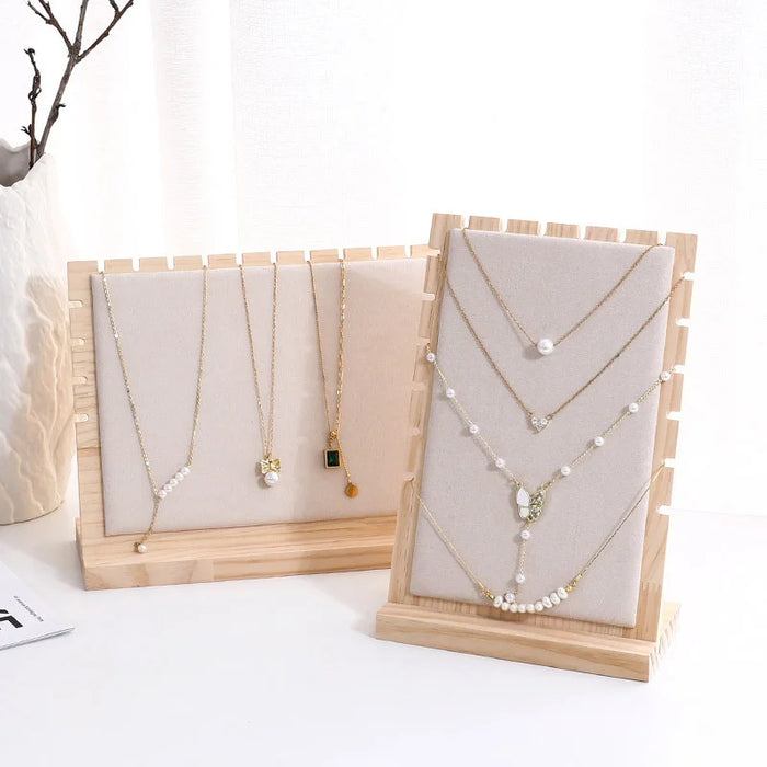 Large Wood Jewellery Display Stand — Necklace & Bracelet Rack with Faux Suede Interior
