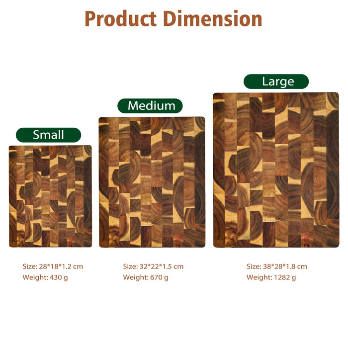 Acacia End-Grain Reversible Cutting Board — Multi‑Purpose Serving & Prep Tray, 38×28×1.8cm, 1pc