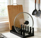 6-Compartment Pot Lid Organiser – Space-Saving Plastic Kitchen Rack (Grey/Black)