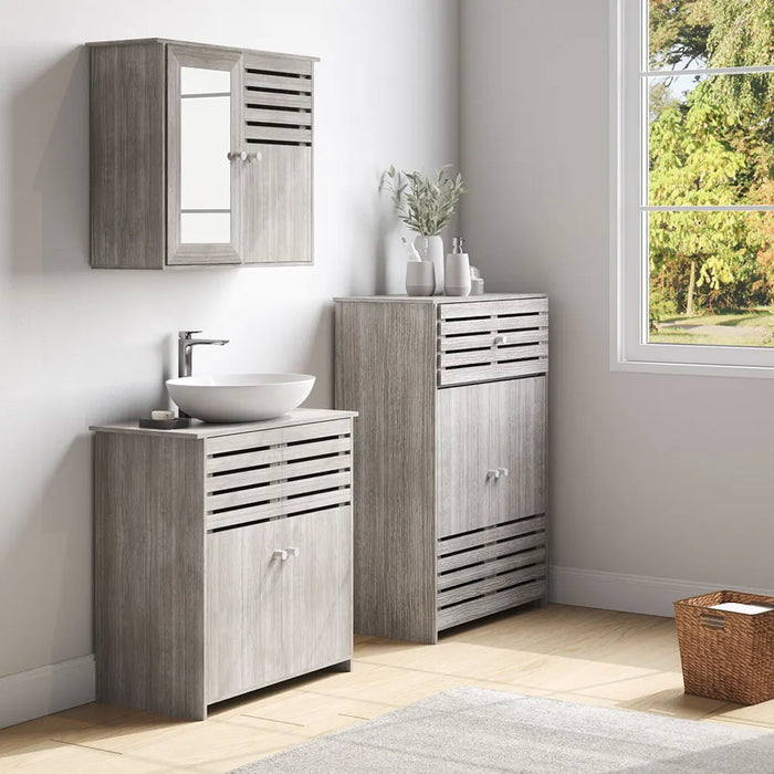 Modern Wooden Freestanding Bathroom Cabinet - Grey Oak, 60 x 30 x 85cm