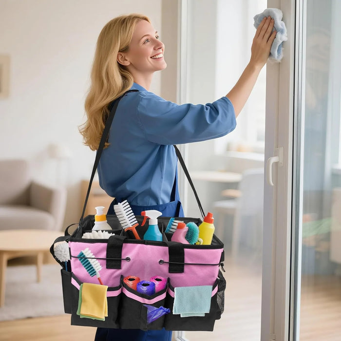 Large Cleaning Caddy Tote with Support Board & Multi-compartment Organiser