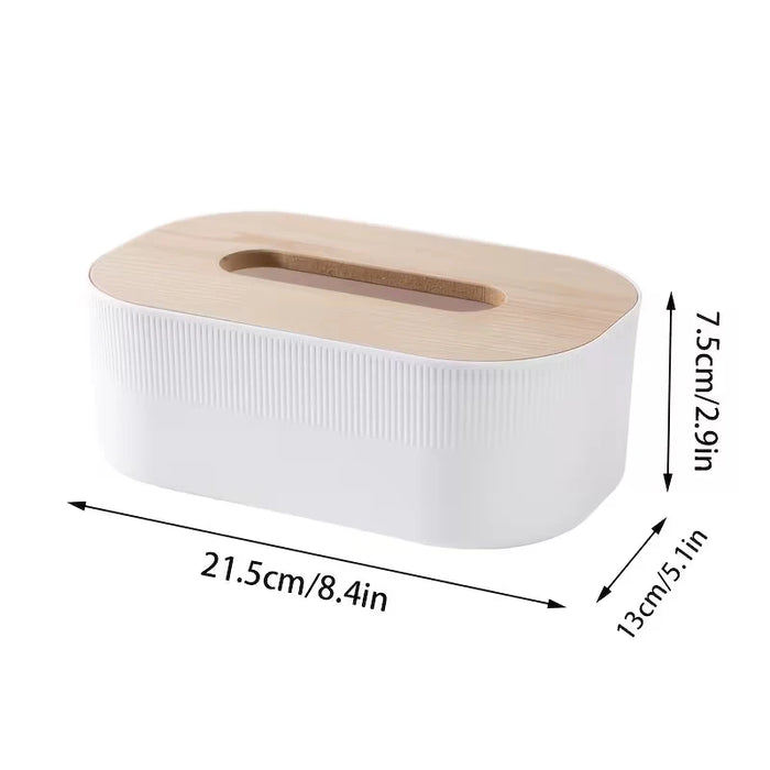 Bamboo & Solid Wood Tissue Box — Removable Napkin Holder, White or Black