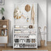 5-Tier Metal Coat & Shoe Rack with 8 Hooks — White