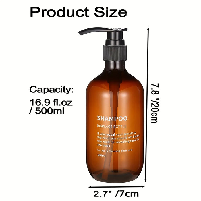 3‑Pack Amber Reusable Shampoo & Body Wash Dispensers with Printed Labels (500ml)